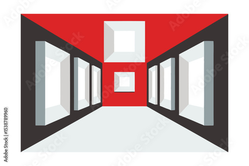 Abstract Red Corridor Modern Art Gallery Interior Design Concept