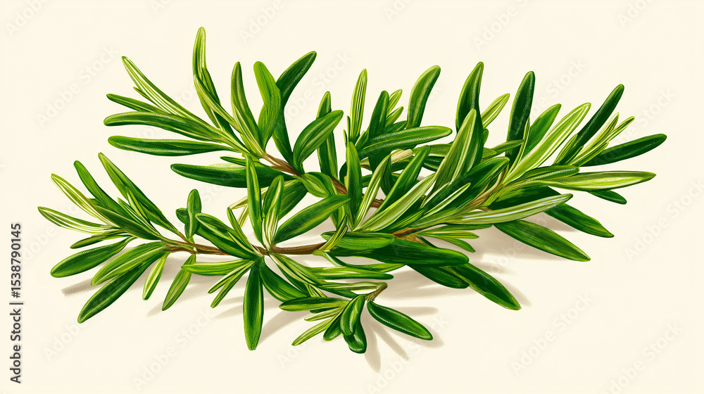Obraz premium Vibrant Green Rosemary Sprig Illustration herb leaves