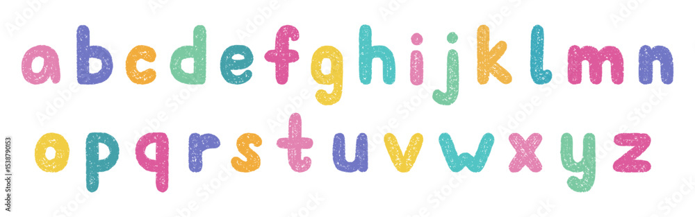 Naklejka premium Crayon alphabet doodle set. Chalk pencil font, school wax kid letters in sketch style. Hand drawn vector illustration isolated on white background.