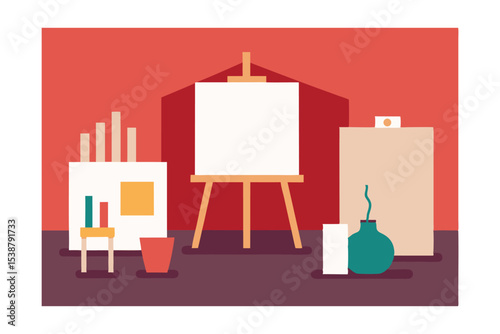 Artist's Studio Blank Canvas, Easel, and Creative Supplies