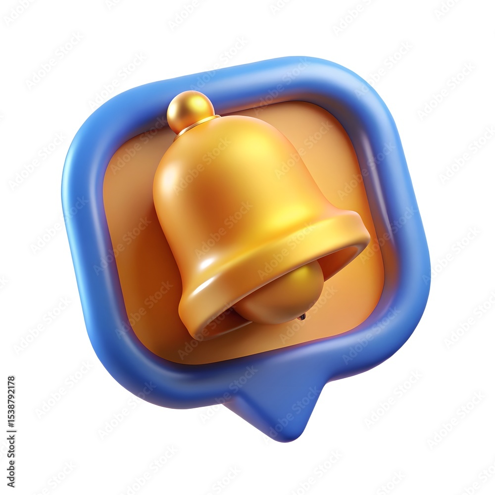 Fototapeta premium 3d render golden bell notification icon in speech bubble