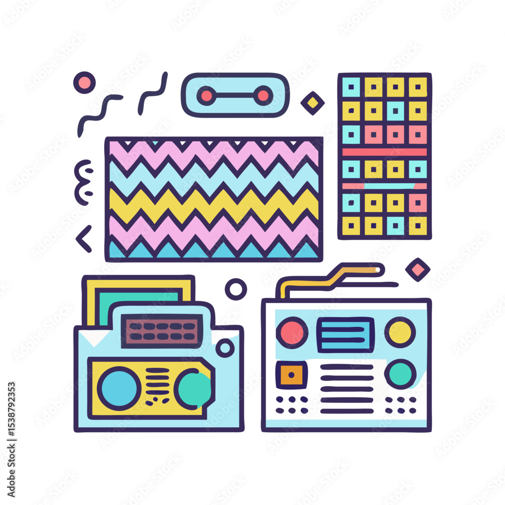 Obraz premium vector illustration of a set of colorful music icons