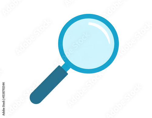 A simple blue magnifying glass icon with a light blue lens and a handle, designed in a flat style.