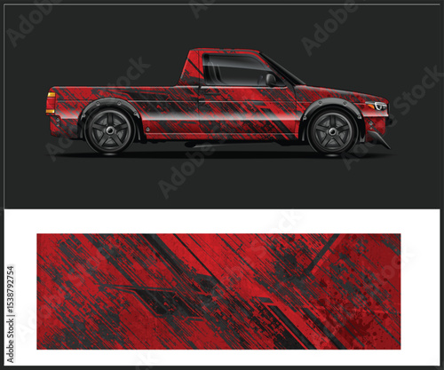Red and Black Abstract Design Truck Wrap Template
