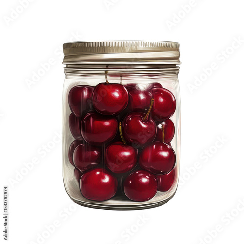 Fresh Red Cherries in a Jar - Perfect for Desserts and Preserving Flavors on transparent background