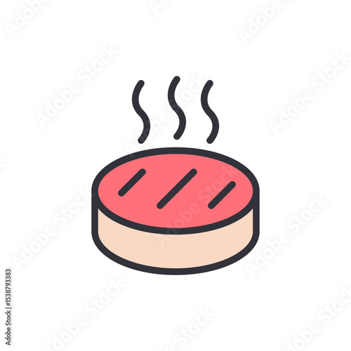 Freshly Grilled Cutlet Icon With Ascending Steam Isolated on Transparent