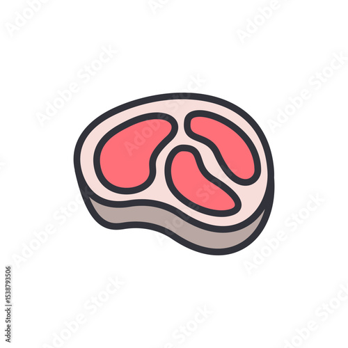Illustration Of A Raw Meat Slice With Cartoonish Style On Transparency