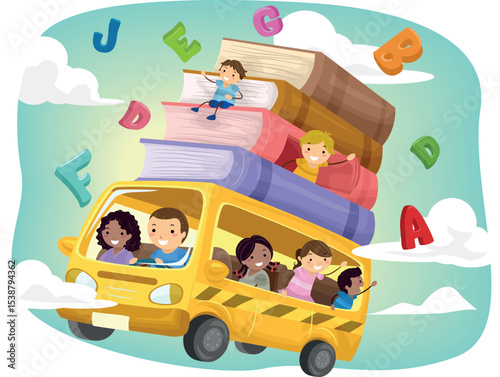school bus kids .eps