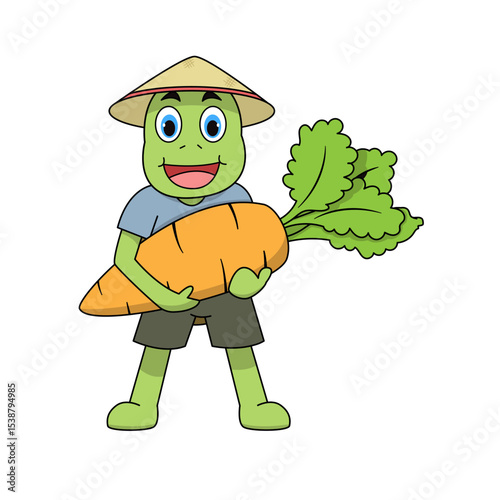A cute anthropomorphic turtle works passionately as an organic farmer. 