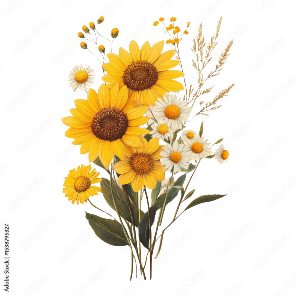 Obraz premium PNG Sunflower flowers daisy illustration.