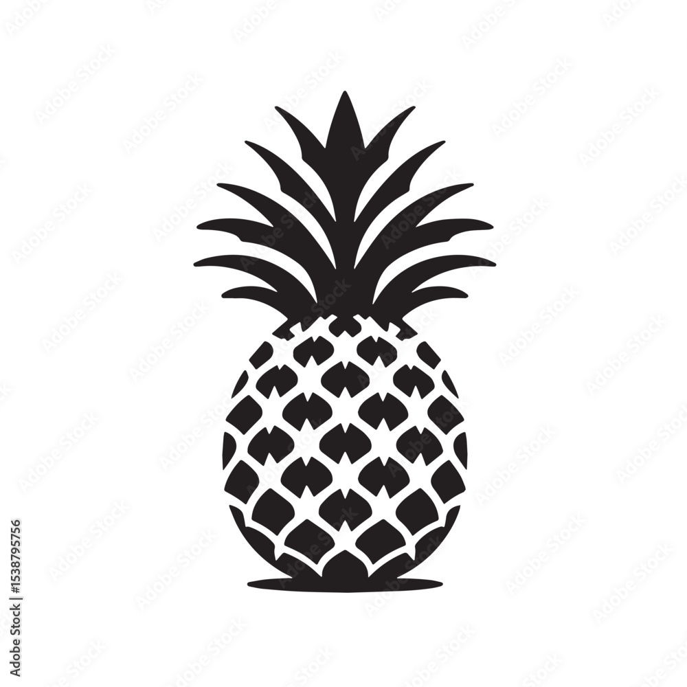 Obraz premium Black Pineapple Silhouette Vector, High Quality Illustration on White Background