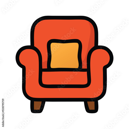 Cozy ambiance with red armchair and sunshine yellow cushion, perfect for interior design, home decor, relaxation, inviting atmosphere concepts.
