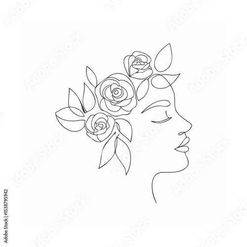 Line Art Fusion of Flowers and Face