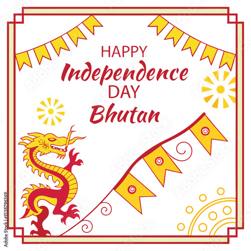 Vibrant Bhutan Independence Day Celebration with Majestic Dragon and Festive Banners.