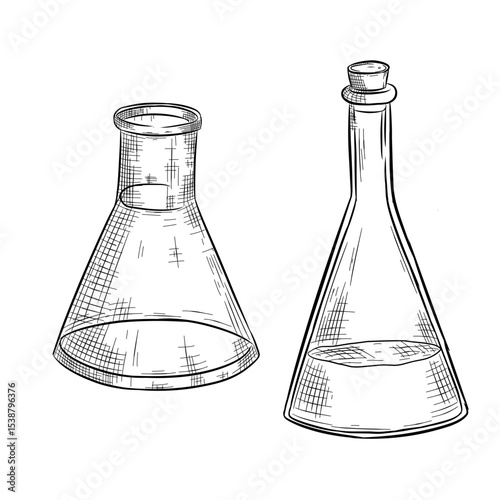 Laboratory flask vector sketch line art hand drawn illustration 