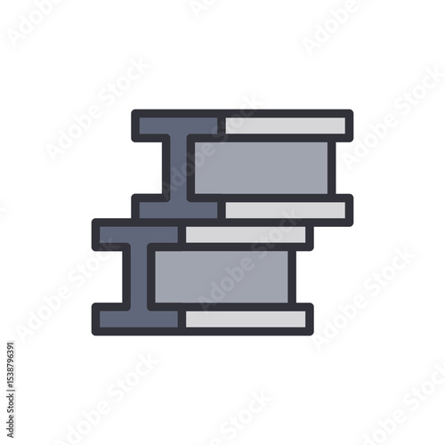 Stylized Illustration Of Stacked Metal I Beams With Outline Detailing