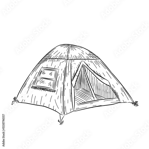 tent camping vector sketch line art hand drawn illustration 