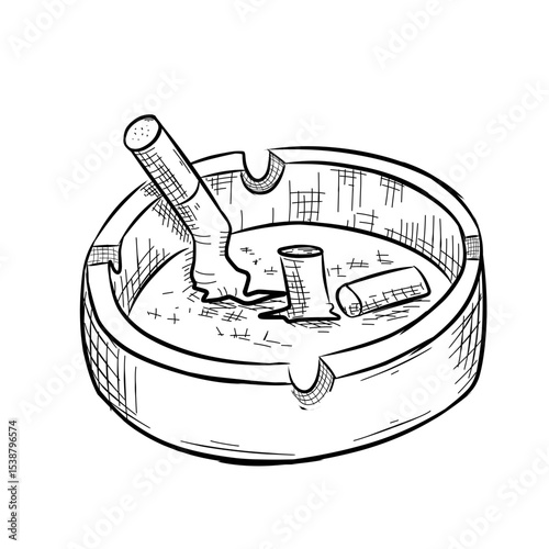 cigarette ashtray vector sketch line art hand drawn illustration 