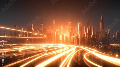 Futuristic Highway Speed Lights In Sci-Fi Megacity