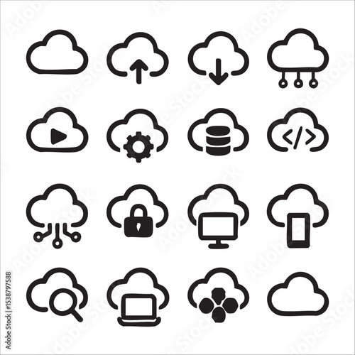 Collection of Simple Cloud Computing Icons.