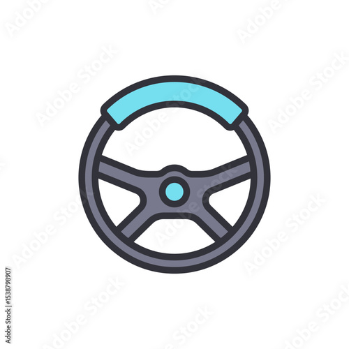 Steering Wheel Illustration With Cyan Accents On Transparent Background