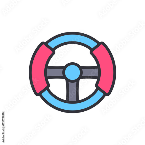 Stylized Steering Wheel Icon Featuring Blue And Pink Accents