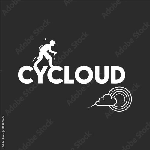 Minimalist Cloud Storage Logo with Worker Illustration and Modern Typography.