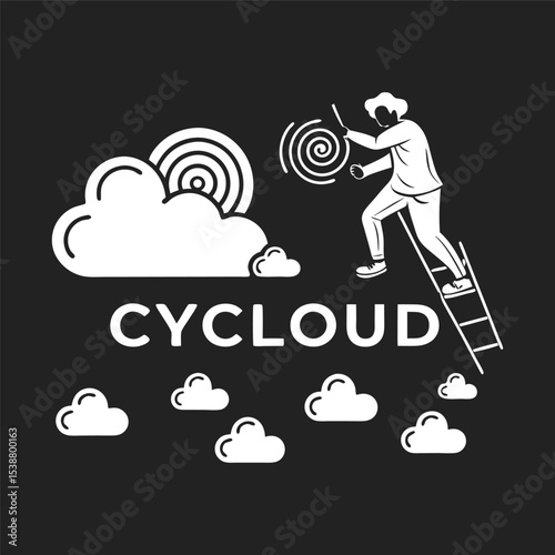 Minimalist Cloud Storage Logo with Worker Illustration and Modern Typography.