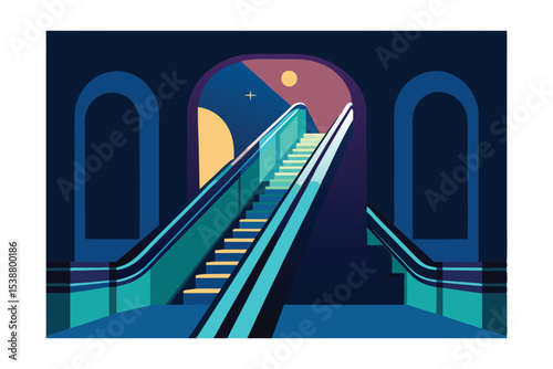 Nocturnal Ascent An Escalator Journey into a Starry Night