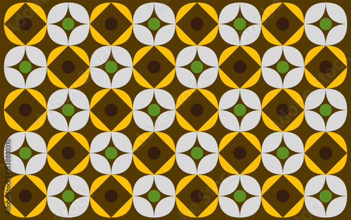 Traditional brown-yellow Indonesian batik background with soft floral accents. The ethnic style symmetry delivers vintage charm, ideal for classic decorative pieces or fabrics. Floral background art 