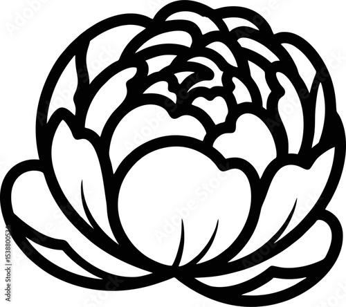 Modern peony logo in clean vector lines, refined floral outline for print, digital, and vinyl applications