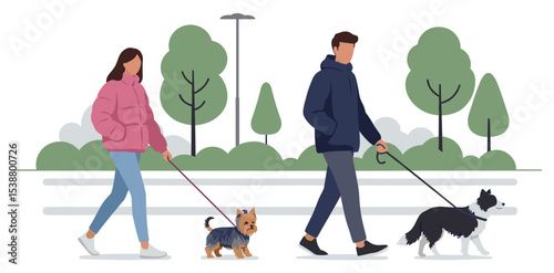  Flat vector dog walkers in urban park
