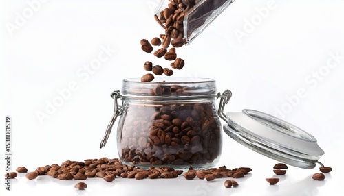 roasted coffee beans falling in dark background rich aroma energy boost caffeine