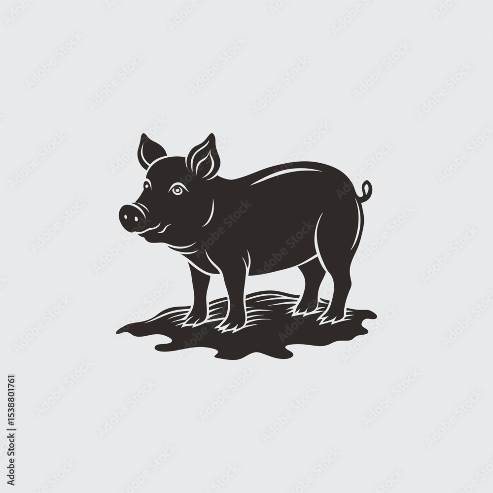 Fototapeta premium Charming Pig Silhouette Farm Animal Illustration