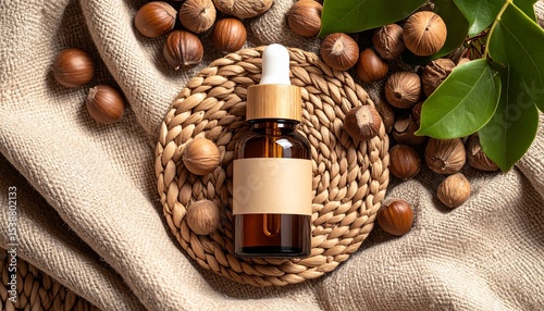 A modern herbal hair serum bottle made from candlenut oil