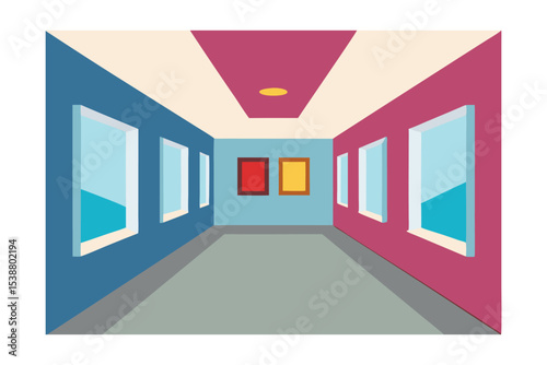 Modern Art Gallery Interior Design A Hallway with Colorful Walls and Windows