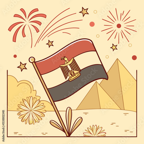 Egypt Flag Celebration A Vector Illustration of National Pride & Landmarks