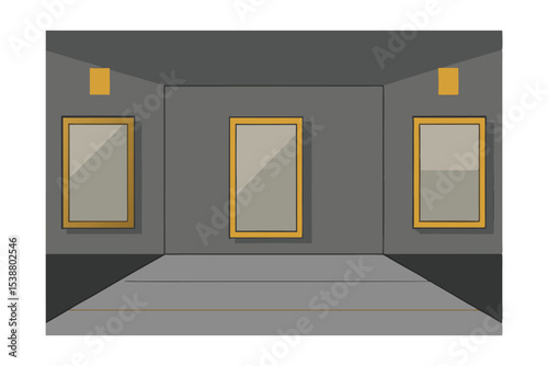 Modern Art Gallery Interior Empty Frames, Minimalist Design,  Gallery Space