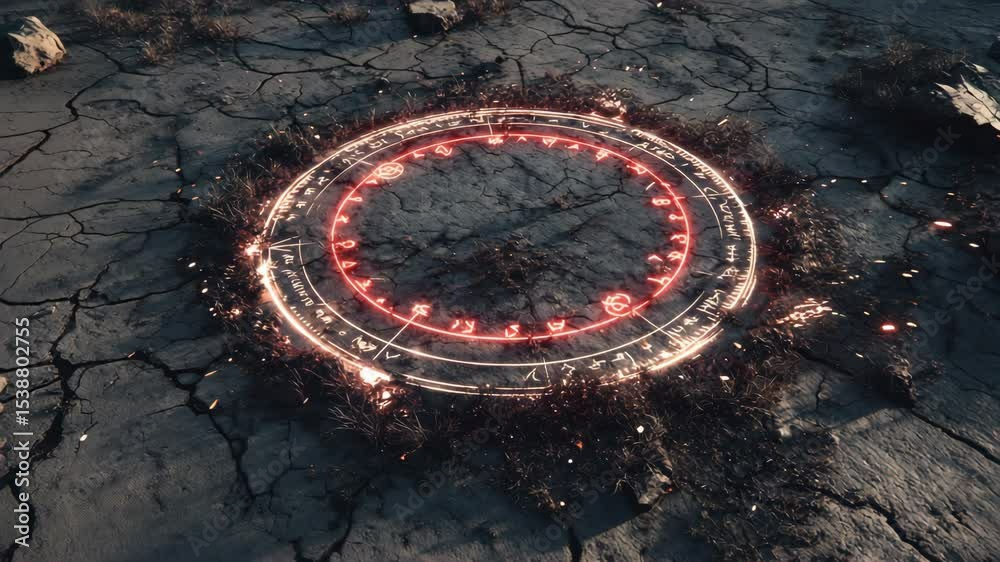 Magic Rune Circle Burned Into Ground With Sparks