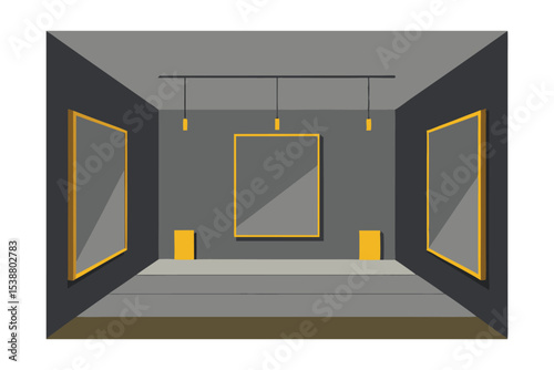 Modern Gallery Interior Design Elegant Minimalist Art Showcase with Golden Frames