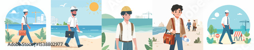 vector architect walking on the beach