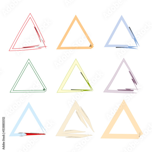 Triangle frame icon. Colored geometric vector. Broken edge shape. Creative triangle outline.