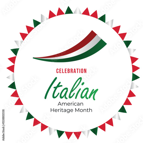 Italian American Heritage Month, Italian flag and pattern in Italian flag colors, realistic vector illustration