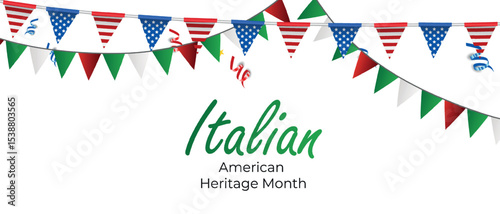 Italian American Heritage Month, Italian flag and pattern in Italian flag colors, realistic vector illustration