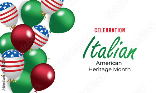 Italian American Heritage Month, Italian flag and pattern in Italian flag colors, realistic vector illustration