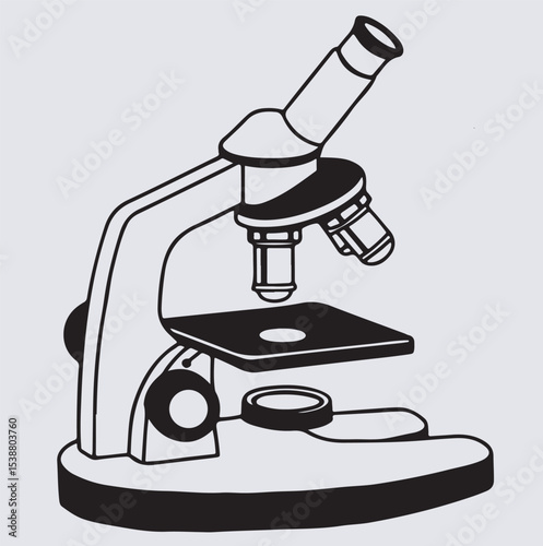 minimalist outline of a laboratory microscope silhouette vector art illustration., vector illustration of microscope