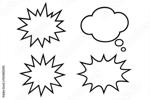 Graphic elements of bursts and thought bubbles for creative designs and illustrations