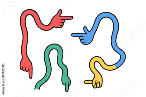 Colorful abstract arm illustrations in playful poses highlighting creativity and fun in contemporary digital design