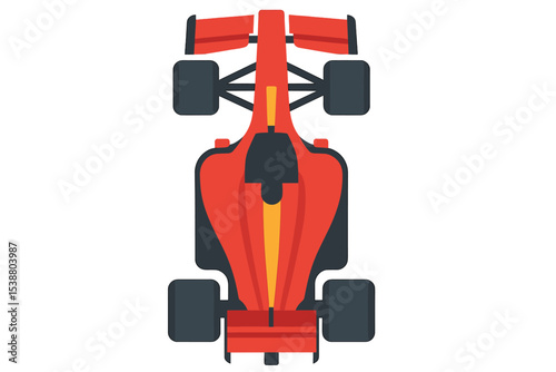 Detailed illustration of a red racing car viewed from above during a competitive event in a vibrant racetrack setting