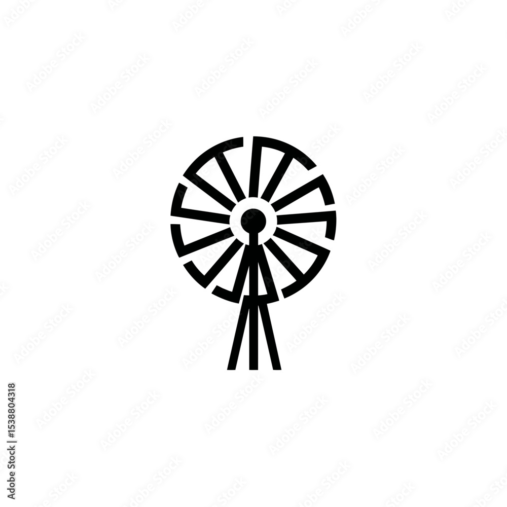 Obraz premium Abstract windmill rotates silently on isolated white background black art
